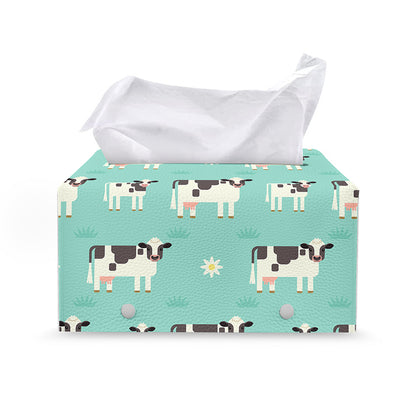 Cute Cow And Baby Cow Pattern Print Leather Tissue Box Cover