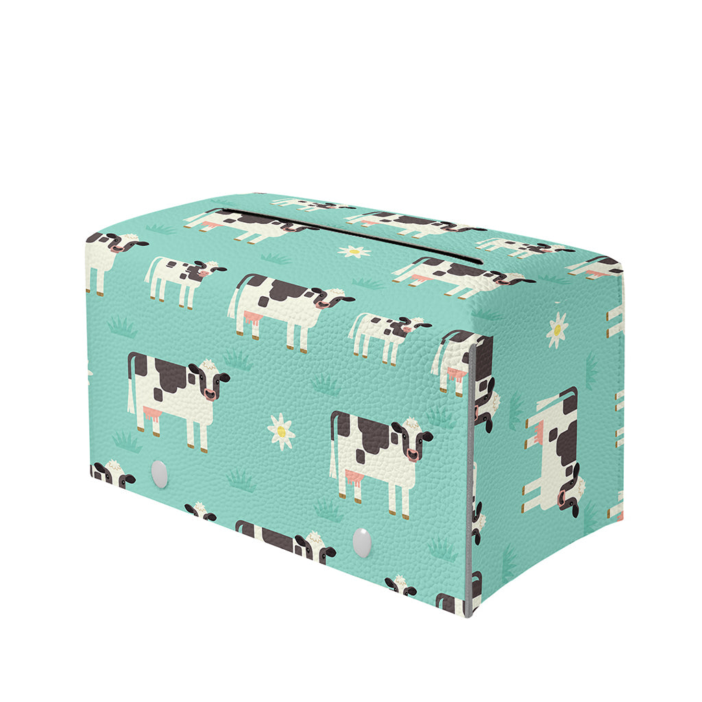 Cute Cow And Baby Cow Pattern Print Leather Tissue Box Cover