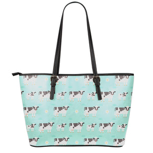 Cute Cow And Baby Cow Pattern Print Leather Tote Bag