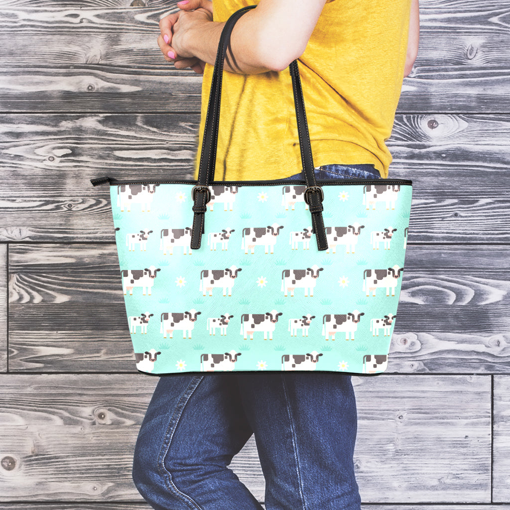 Cute Cow And Baby Cow Pattern Print Leather Tote Bag