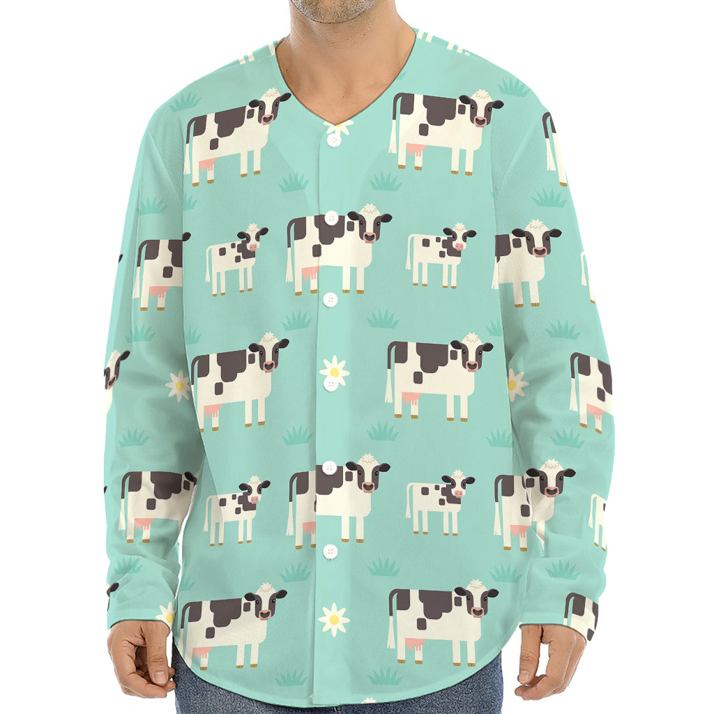 Cute Cow And Baby Cow Pattern Print Long Sleeve Baseball Jersey