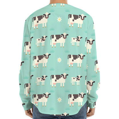 Cute Cow And Baby Cow Pattern Print Long Sleeve Baseball Jersey