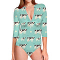 Cute Cow And Baby Cow Pattern Print Long Sleeve Swimsuit