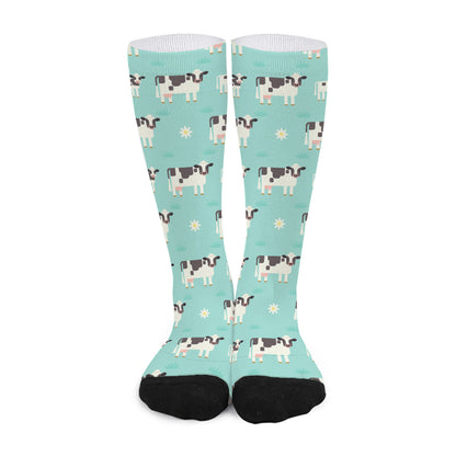 Cute Cow And Baby Cow Pattern Print Long Socks