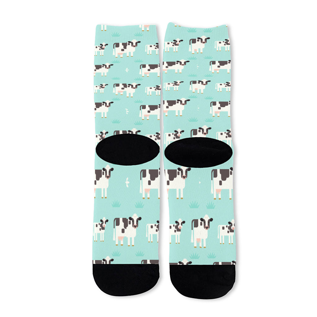 Cute Cow And Baby Cow Pattern Print Long Socks