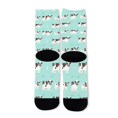 Cute Cow And Baby Cow Pattern Print Long Socks