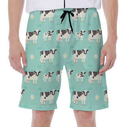 Cute Cow And Baby Cow Pattern Print Men's Beach Shorts