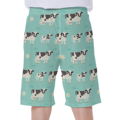 Cute Cow And Baby Cow Pattern Print Men's Beach Shorts