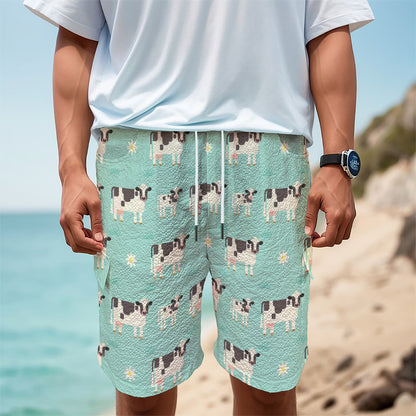 Cute Cow And Baby Cow Pattern Print Men's Cargo Shorts