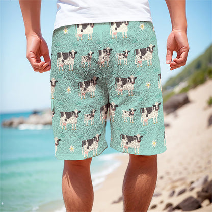 Cute Cow And Baby Cow Pattern Print Men's Cargo Shorts