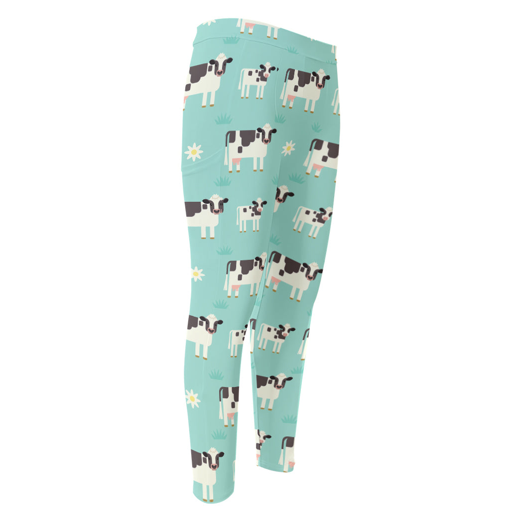 Cute Cow And Baby Cow Pattern Print Men's Compression Pants