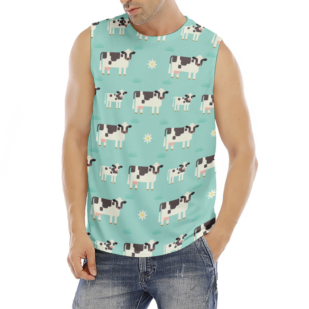 Cute Cow And Baby Cow Pattern Print Men's Fitness Tank Top