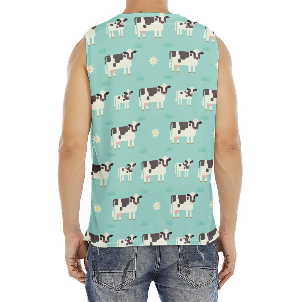 Cute Cow And Baby Cow Pattern Print Men's Fitness Tank Top