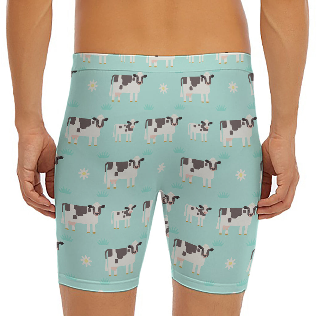 Cute Cow And Baby Cow Pattern Print Men's Long Boxer Briefs