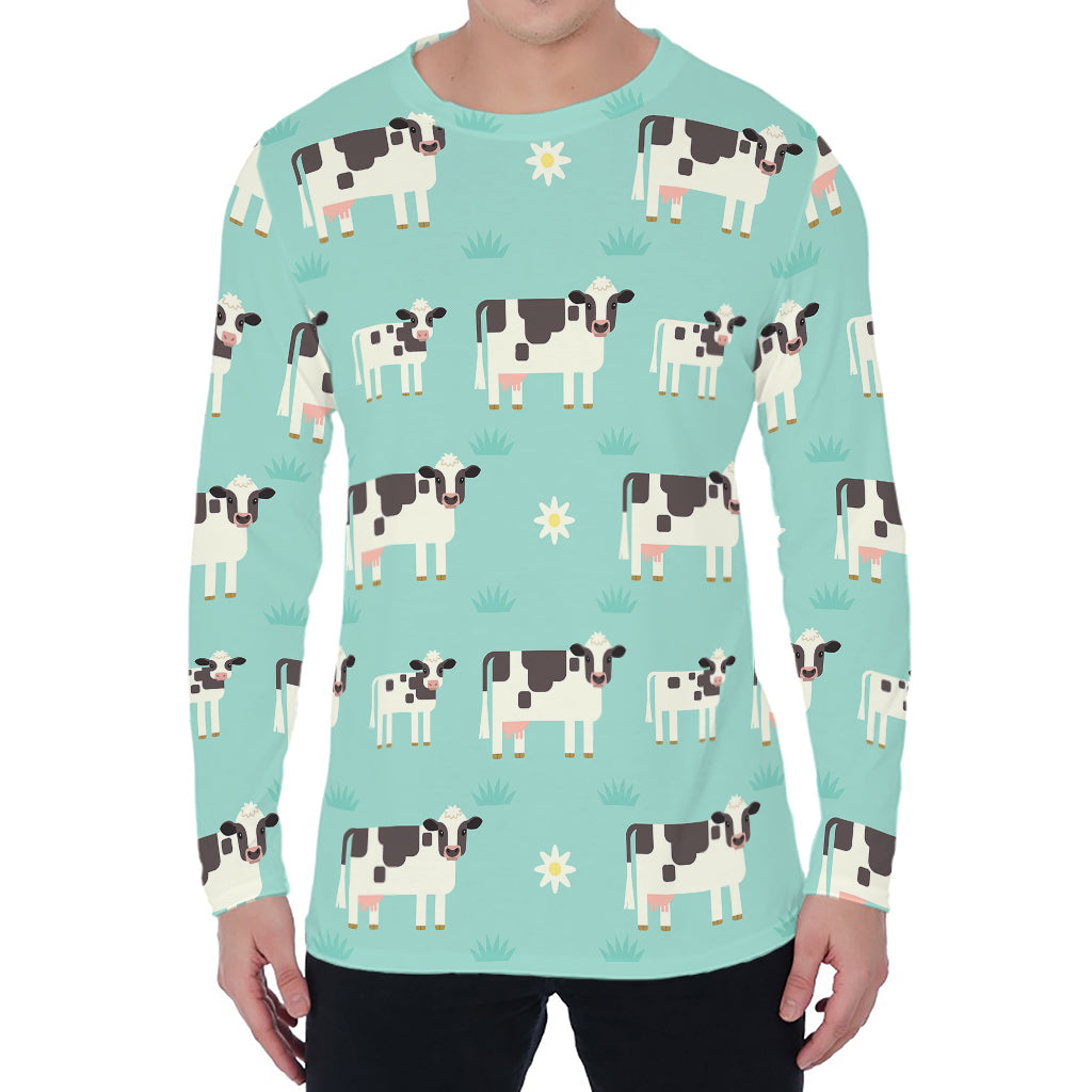 Cute Cow And Baby Cow Pattern Print Men's Long Sleeve T-Shirt