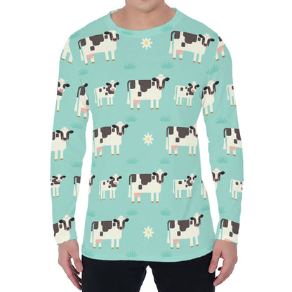 Cute Cow And Baby Cow Pattern Print Men's Long Sleeve T-Shirt
