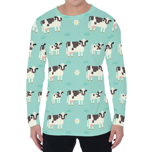 Cute Cow And Baby Cow Pattern Print Men's Long Sleeve T-Shirt