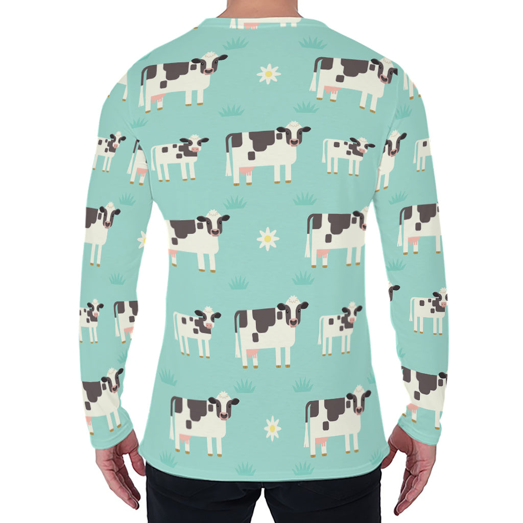 Cute Cow And Baby Cow Pattern Print Men's Long Sleeve T-Shirt