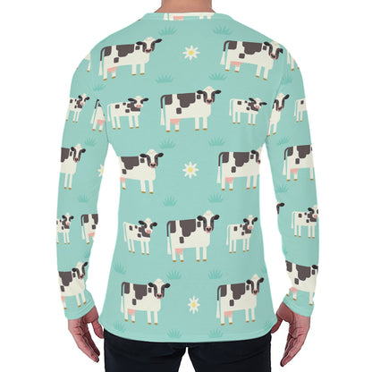 Cute Cow And Baby Cow Pattern Print Men's Long Sleeve T-Shirt