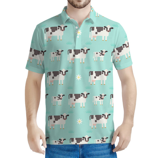 Cute Cow And Baby Cow Pattern Print Men's Polo Shirt