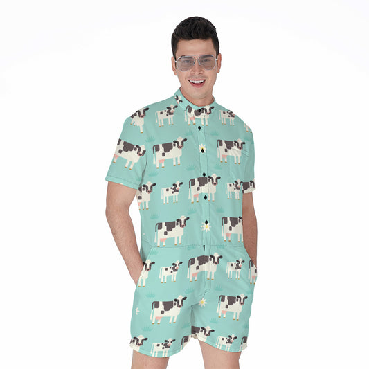 Cute Cow And Baby Cow Pattern Print Men's Rompers
