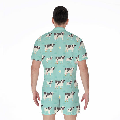 Cute Cow And Baby Cow Pattern Print Men's Rompers
