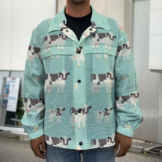 Cute Cow And Baby Cow Pattern Print Men's Shirt Jacket