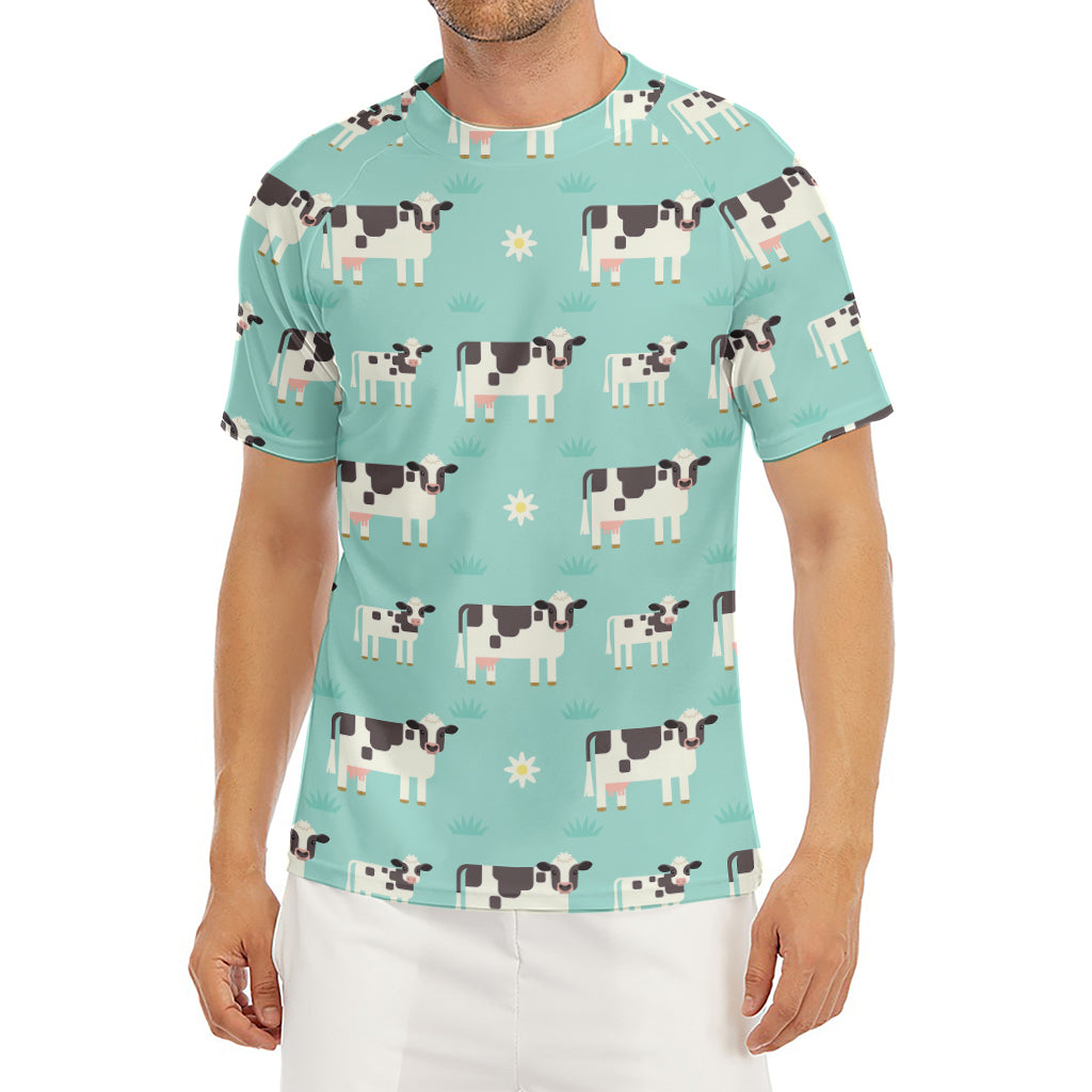 Cute Cow And Baby Cow Pattern Print Men's Short Sleeve Rash Guard