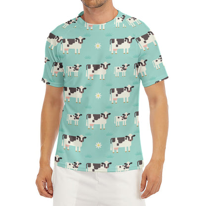 Cute Cow And Baby Cow Pattern Print Men's Short Sleeve Rash Guard