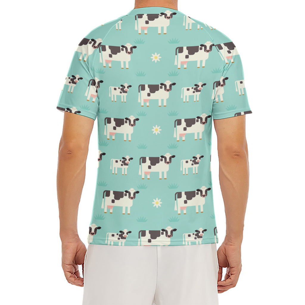 Cute Cow And Baby Cow Pattern Print Men's Short Sleeve Rash Guard