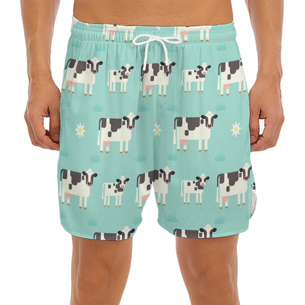 Cute Cow And Baby Cow Pattern Print Men's Split Running Shorts