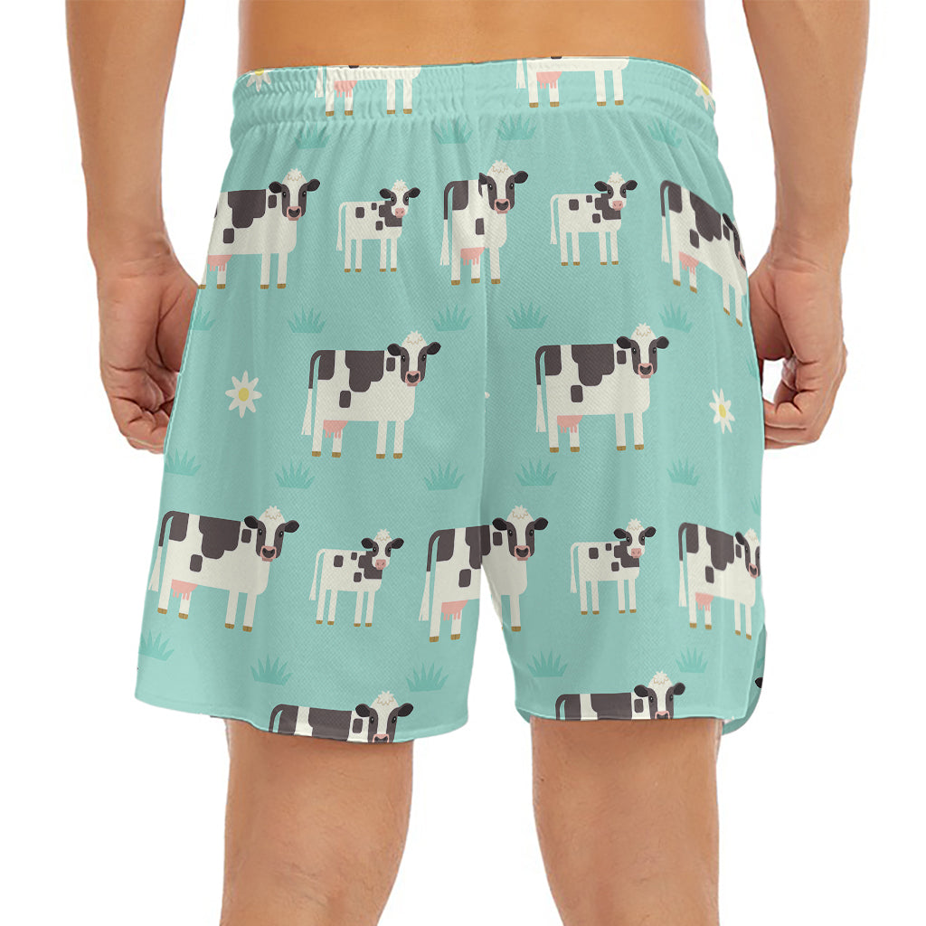 Cute Cow And Baby Cow Pattern Print Men's Split Running Shorts