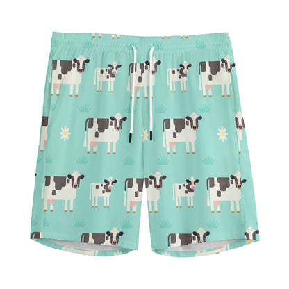 Cute Cow And Baby Cow Pattern Print Men's Sports Shorts