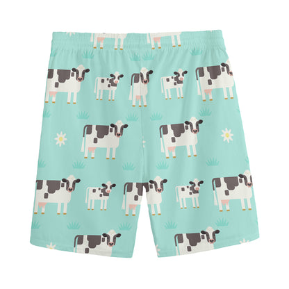 Cute Cow And Baby Cow Pattern Print Men's Sports Shorts