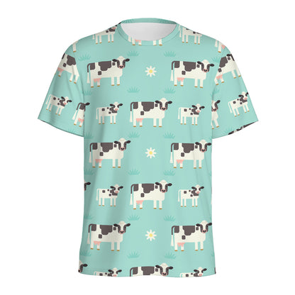 Cute Cow And Baby Cow Pattern Print Men's Sports T-Shirt