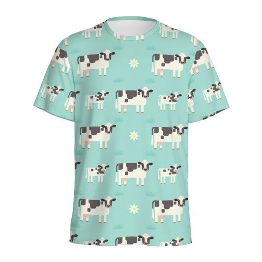 Cute Cow And Baby Cow Pattern Print Men's Sports T-Shirt