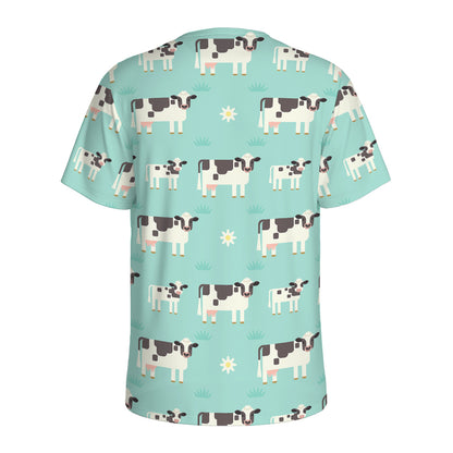 Cute Cow And Baby Cow Pattern Print Men's Sports T-Shirt