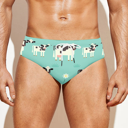 Cute Cow And Baby Cow Pattern Print Men's Swim Briefs