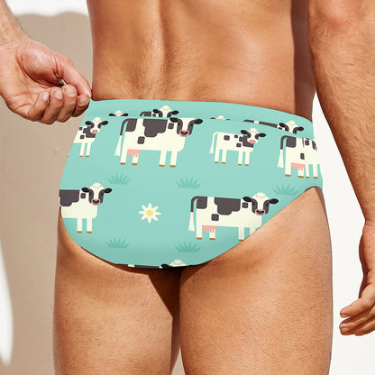 Cute Cow And Baby Cow Pattern Print Men's Swim Briefs