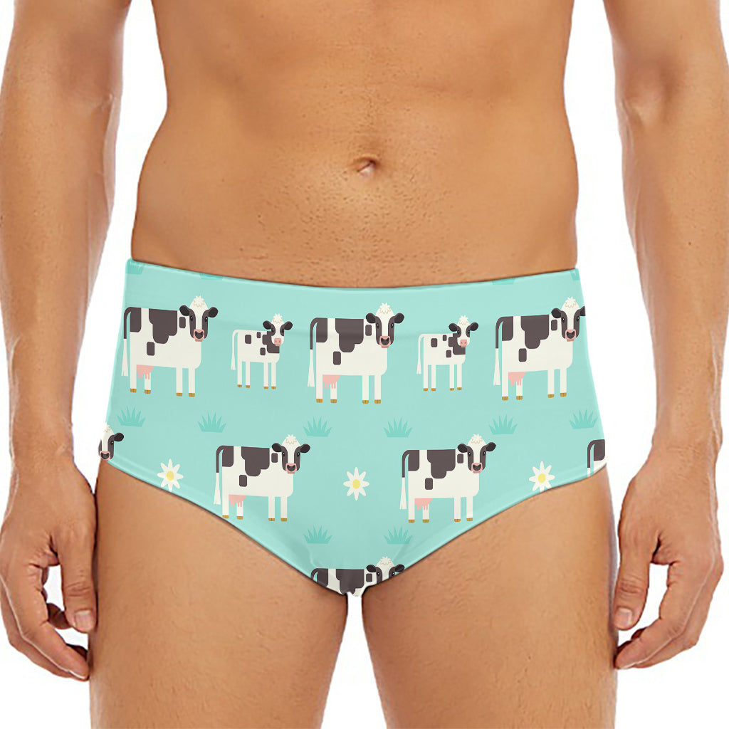 Cute Cow And Baby Cow Pattern Print Men's Triangle Swim Briefs
