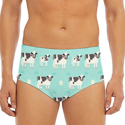 Cute Cow And Baby Cow Pattern Print Men's Triangle Swim Briefs