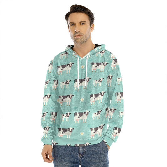 Cute Cow And Baby Cow Pattern Print Men's Velvet Pullover Hoodie