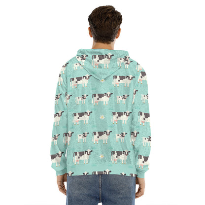 Cute Cow And Baby Cow Pattern Print Men's Velvet Pullover Hoodie