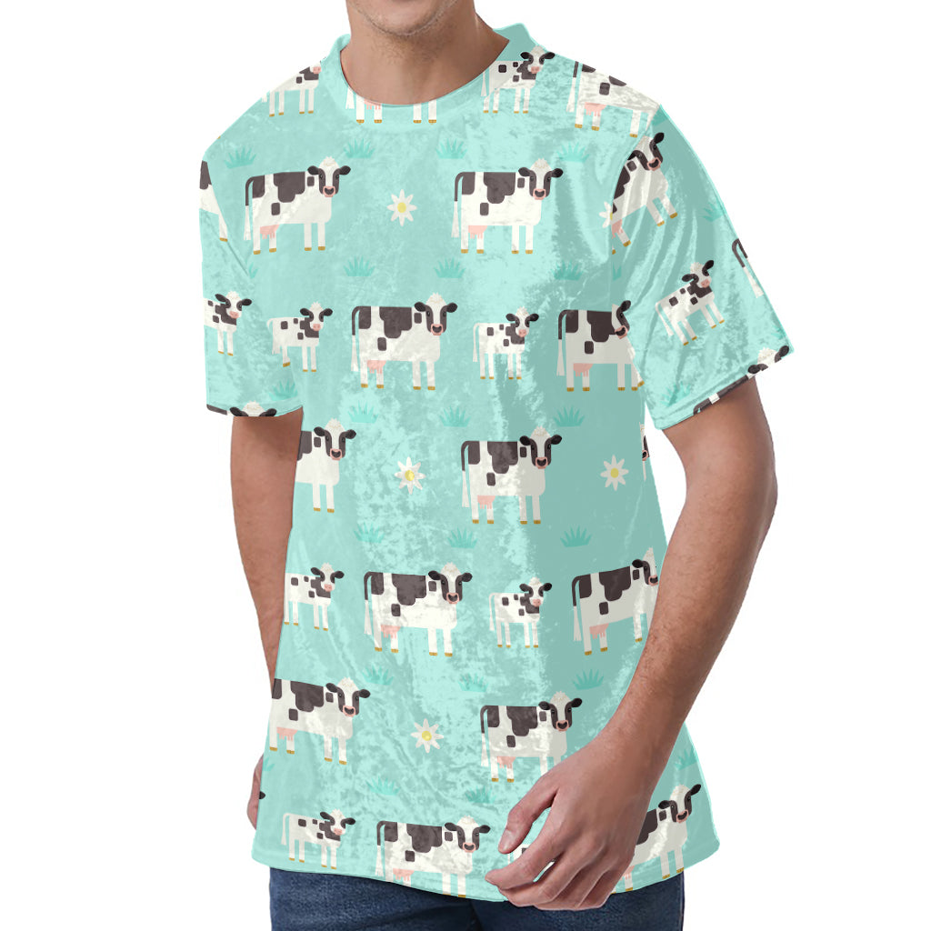 Cute Cow And Baby Cow Pattern Print Men's Velvet T-Shirt