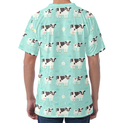Cute Cow And Baby Cow Pattern Print Men's Velvet T-Shirt