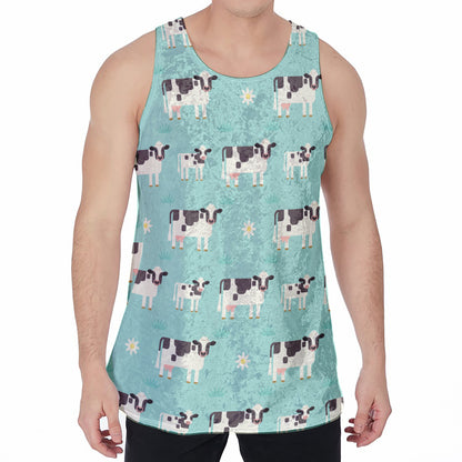Cute Cow And Baby Cow Pattern Print Men's Velvet Tank Top