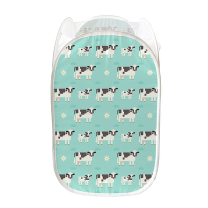 Cute Cow And Baby Cow Pattern Print Mesh Laundry Hamper