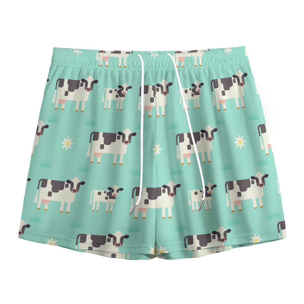 Cute Cow And Baby Cow Pattern Print Mesh Shorts