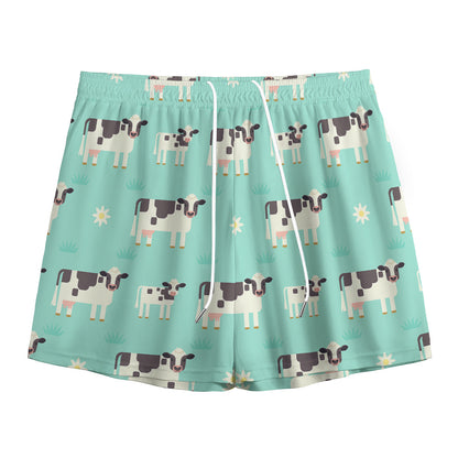 Cute Cow And Baby Cow Pattern Print Mesh Shorts