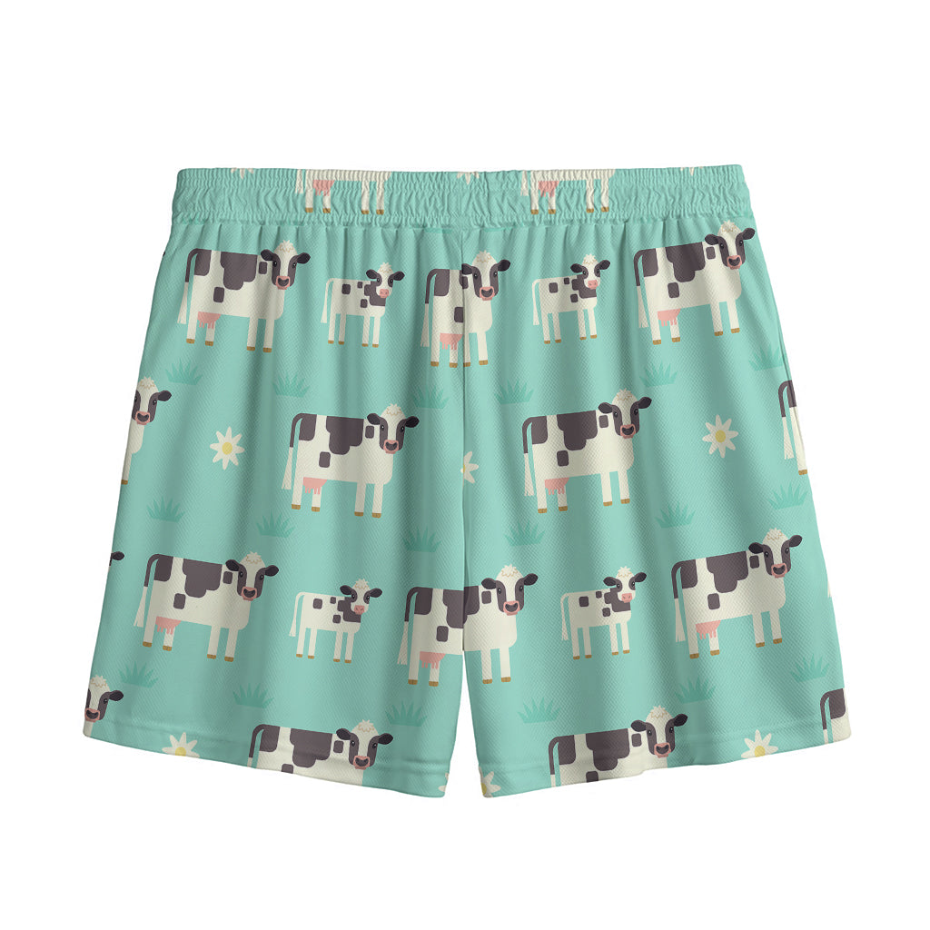 Cute Cow And Baby Cow Pattern Print Mesh Shorts